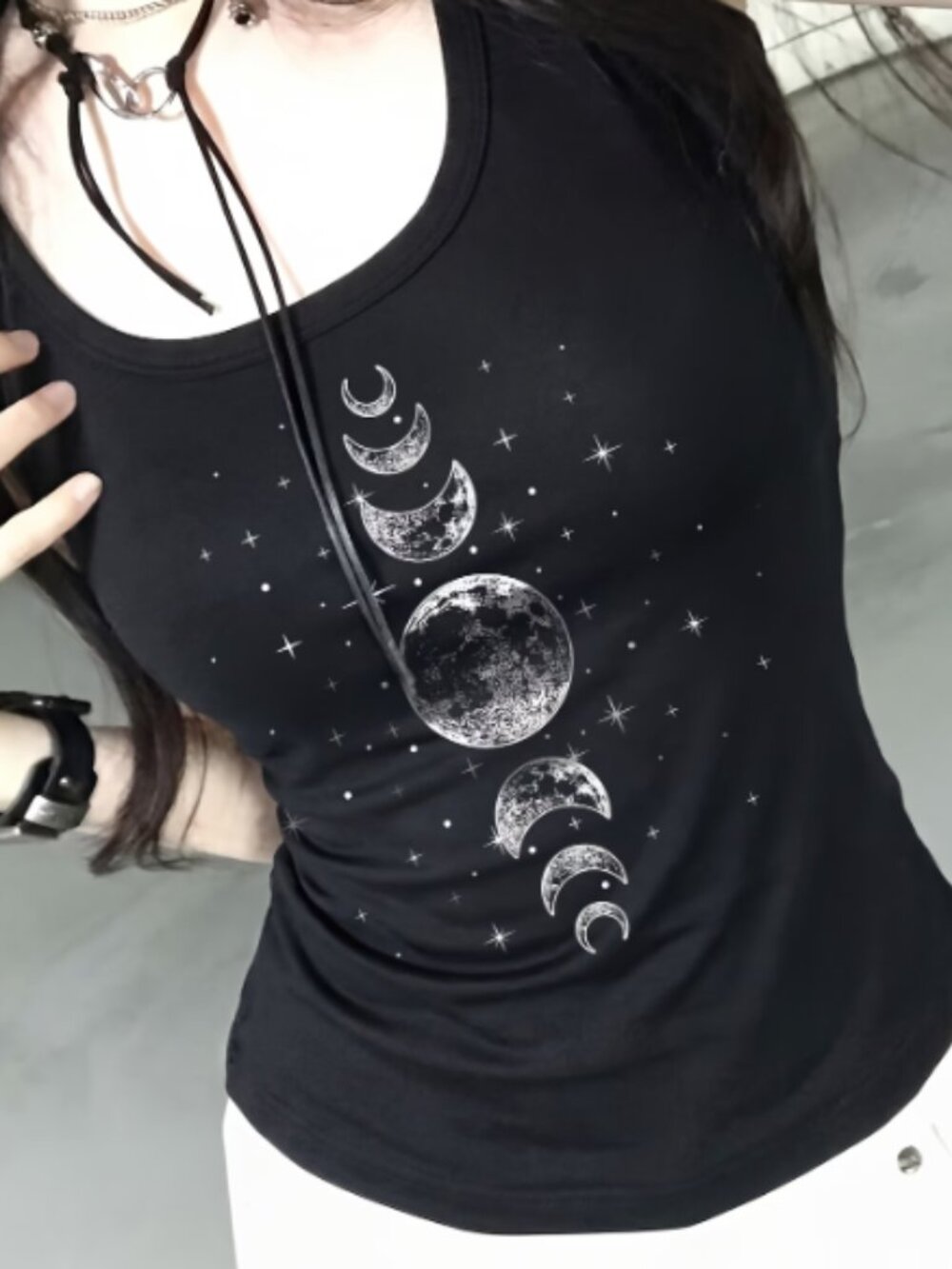Moon Phases Square Neck Tank - Women's S